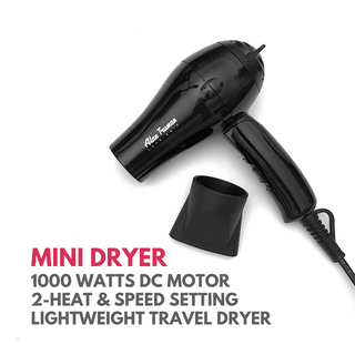 Alan Truman Mini Dryer - 1000 Watts DC Motor Hair Dryer - Black